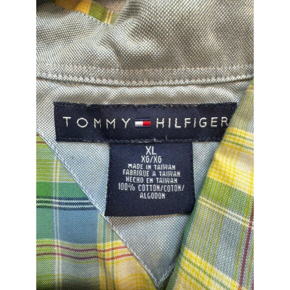 Tommy Hilfiger Mens Plaid Button-Down Shirt Size XL Yellow Green Long Sleeves - Picture 2 of 12